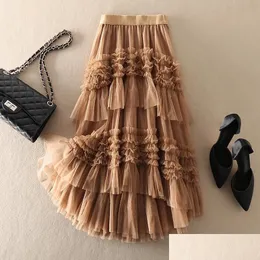 Saias elásticas da cintura alta bolo de malha Mulher Moda Doce cor sólida Primavera Autumn Papticoat Tle fêmea plissada 230110 Drop Delivery Dhv6h