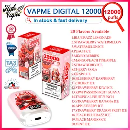 Original Vapme Digital 12000 Puff Disposable Vape Pen 0% 2% 3% 5% Mesh Coil 20 ML POD 850mAh Uppladdningsbar batteriför