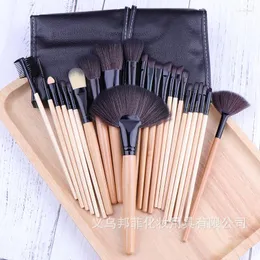 Makeup Brushes High Quality 24pcs Set Wooden Goat Hair Professional Make Up Home Use Eyeliner Foundation Eyeshadow Brush