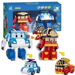 큰 만화 애니메이션 액션 피규어 Robocar Po Li Ambe Roy Helly 변환 로봇 자동차 조립 퍼즐 장난감 어린이 생일 선물 240408