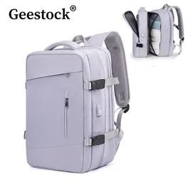 Backpack Geestock Extendível Travel Unisex Mulheres grandes bolsas de bagagem esportivas Trip Business Cobra USB Back Packs Laptop