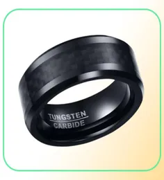 Anel de casamento chanfrado borda 8mm conforto ajuste masculino tungstênio tungstênio anel de banda de ervas daninhas com fibra de carbono preto3344758