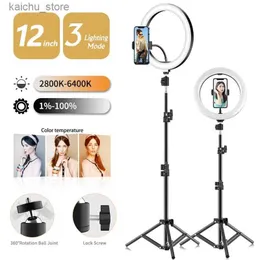 Непрерывное освещение светодиодное селфи -кольцо 3 режимы Dimmable Photography Lamp с 50 см пульт дистанционного управления для Tiktok Video Live Makeup Fill Light Y240418