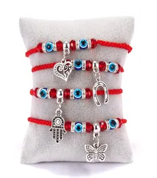 2020 Fashion Red String Blue Turkish Evil Eye Bead Bracelet Thread Hamsa Horseshoe Heart Butterfly Dangle Charms Braid Jewelry6439866