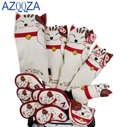 Golfkopfcover 1 3 5 Ut Golffahrer/Fairway Holz/Hybrid/Eisen/Mallet Putter/Klingen Putter Lucky Cat Cartoon Head Cover 240415