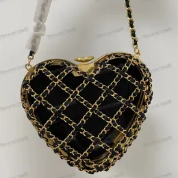 10a Heart Minaudiere Lambsin Złota metalowa designerka torebka Luksusowe oryginalne skórzane torby krzyżowe torby łańcuchowe lustro