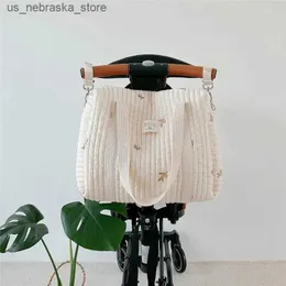 Diaper Bags Korean style newborn care diaper bag mummy shoulder embroidered bedding cart storage organizer handbag Q240420