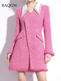 Casual Dresses Color Block Luxury Sweet Tweed For Women Lapel Long Sleeve High Waist Spliced Single Breasted Elegant Dress Female