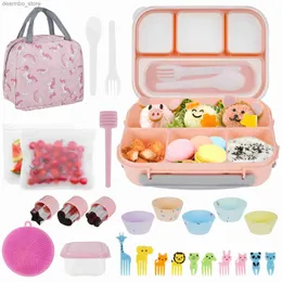 Bento Boxes 27st Bento Lunch Box Kit för barn Vuxna 1300 ml Lunchmat Container Bento Box med förvaringspåse sås Box Fork Spoon Fruit Fork L49