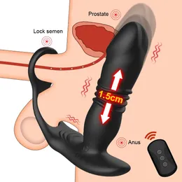 Wireless Remote Silicone Telescopic Vibratore Prostato Massager Delay Rock Ringucia Plug del sesso Plug Dildo per uomini Donne Gay 240412