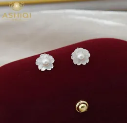 Stud Ashiqi Natural Freshwater Pearl Earrings 925 Sterling Silver Shell Flower Ladies Handmade Unique Gift8149964