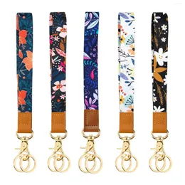 Keychains Set Polyester Printed Wrist Rope With Key Ring Colorful Flower Card Lanyard Women's Boutique Gift