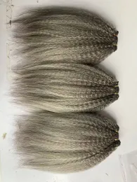 Extensões sal e pimenta prata cinza kinki pão de cabelo reto yaki grossa de trama reta tecer pacote de cabelo humano 100g/pacote grátis sh grátis