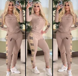 Painel Women Tracksuit de 2 peças Conjunto de manga longa de duas peças conjunto de moletom de moda de moda Top Top Top Casual Pocket Troushers Suitores de senhoras