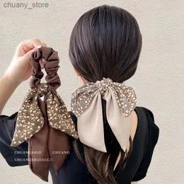 Bandos de borracha de cabelo novas faixas de cabelo elásticas de fita floral coreanas moda de moda de cabeça de cabelos corda de cabelo lancho