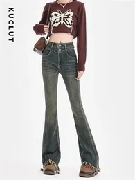 Frauen Jeans kuklut für Frauen modische Vintage Streetwear Reißverschluss runter Hosen Lose hohe Tassel Flare Lang