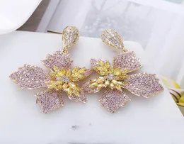 Luxury Flower Drop Earrings Fashion Petal Design Paved Colorful Zircon Earrings for Women XIUMEIYIZU New Jewelry Export Brazil T205092483