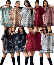Luxus Frauen Designer Caual Kurzärmel Kleid gedruckt losen Kapuzenknopf Wolle bequeme schwarze Jacke Lose Kleid Rock Kleidung