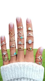 19 PCSSet Ring Boho Compass Arrow Starfish Wave Moon Eyes Gem Opening Midi Rings for Women Charm Rings Set Jewelry Gift4745380