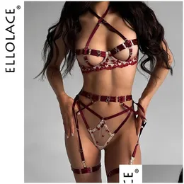 BRAS SETS ELLOLACE SENSUAL LINGERIE Open BH -kit Push Up Uncensored Fancy Exotic Hearthaped Embrodery Fairy Beautif Underwear 24020 DHAQ3