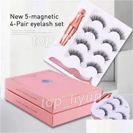 Ciglia false a magnetico set di pinzette per eyeliner magnetico set 5 ciglia a magnete ciglia ocula strumenti per il trucco da 4 coppie ciglia 3 in1 drop dhiover Health dhftz dhftz