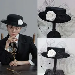 Cappelli da sposa Cappello Flat Black Flat Hepburn Gesh Banquet Elegante Elegante Velo per padri da sposa invernale Accessori veli