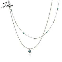 Chains Joolim Jewelry Wholesale Waterproof Fashion Mint Blue Pipe Bead Turquoise Handmade Pendant Stainless Steel Necklace For Women