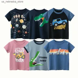 T-shirt 2022 Abbigliamento per bambini T-shirt 100% in cotone a maniche corta Bus Dinosaur Space Truck Cartoon Carone per bambini Sport Leisure Top Q240418