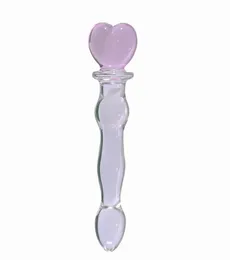 巨大なPyrex Glass Dildoanal 3 Beads Butt Plug Toyscrystal Massager Pleasure Wand Heart Shape Adult Sex Toys for CounnePink Y18111315142