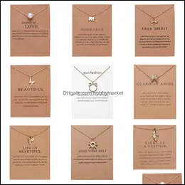 Anhänger Halsketten Cr Schmuck Ankunft dootared Halskette mit Geschenkkarte Elefanten Perlen Liebesflügel Kreuzschlüssel Zodiac Zeichen Kompass Lotus pe othi3