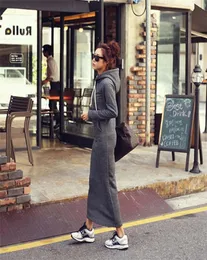 2015 Autumn Winter Women Women Black Grey Miked Abito con cappuccio in pile calda con cappuccio a maniche lunghe maxi abiti lunghi vestidos femmininas4996732