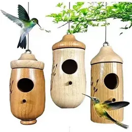 Altre forniture per uccelli 3 pezzi Hummingbird House in legno nidificazione esterna alimentatore Regali per la casa