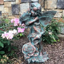 Decorazioni da giardino 20 "H Lilian Rose Fairy in bronzo patina di sculture extra grandi statue decorazioni per ornamenti per giardini per cortile