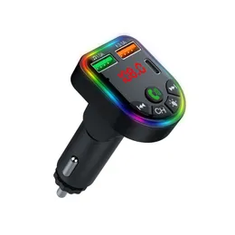 Carreira de carro sem fio P20 sem fio 3 portas atmosfera colorida iluminação dupla USB Bluetooth FM Transmissor Carro Mp3 Fast Caring Charging Telefone