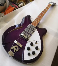 R 6 String semi Hollow Body Purple Electric Guitar Single Hole White Mop Triangle Fingerboard Inlay5425503