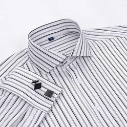 Men's Dress Shirts French Cuff Long Sleeve Striped Shirt Windsor Collar Luxury Male Business Formal Tuxedo With Cufflinks