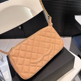 Women Designer Light Casual Underarm Bag Hobo Caviar Leather Application Decoration Gold Zipper Woven Chain Medium Khaki Shoulder Handbag Luxury Purse 25x14cm