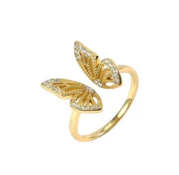 925 Sterling Silver Butterfly White Birthstone CZ Ring Expanderbara öppna ringar justerbara för kvinnor Fashion Jewelry9899083