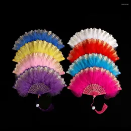 Decorative Figurines Lolita Feather Hand Fan Japanese Sweet Gothic Classic Court Dance Folding Wedding Party Prom Clothing Accessories Home