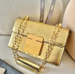 Designer Handtasche Luxus Geldbeutel 24 cm Brand Umhängetasche mit südafrikanischer Raw Python Skin Gold Black 2 Farben Schneller Lieferung Großhandelspreis