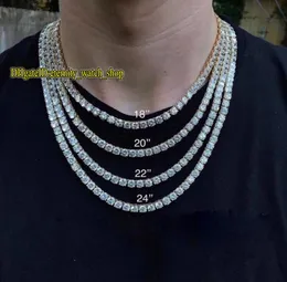 Европейская и американская хип -хоп 5 -мм серебристого CZ Diamonds Теннисная цепь мужчина из алмазного браслетного ожерелья для бриллиантов