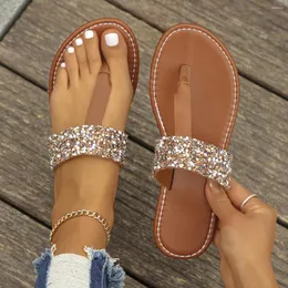 Pantofole con paillettes alla moda in punta di piedi Flip flop per le donne