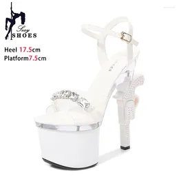 Sandaler 7Inchs Women Crossdresser High Heels Summer Luxury Rhinestones Party Strange Style Transparent PVC Pole Dance Shoes