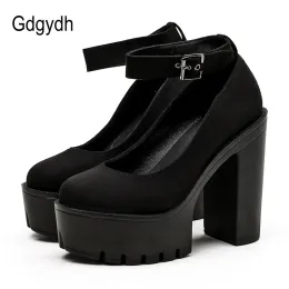 Sandaler Gdgydh Spring Autumn Womens Chunky Block High Heel Platform Shoes Ankle Strap Pumps Gotic Punk Shoes For Model Nightclub