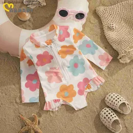 Pieces MA Baby 1-5y Criança de bebê de menina para bebês de maiô de bebê com zíper em terno de maiô de manga longa de maiô de verão Q240418