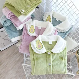 Elbiseler Fdfklak Sonbahar Kış Kalın Mercan Podu Postpartum Kadın Emzirme Giysileri Set Uzun Kollu Hemşirelik Pamas Takım Moda