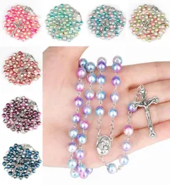 Nuove collane colorate di perle perle per donne cattoliche cristiane Gesù rosario collana a ciondolo lungo gioielli religiosi 12 Styles5159364