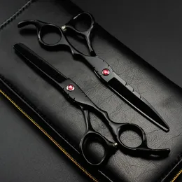 Japão profissional 440c 5.5 6 Vermelho Gem Black Cut Scissors Cutting barbeiro Rainning Shears Scissors de cabeleireiro 240418