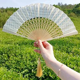 Figurine decorative Silk Pielding Folking Fan Pastoral Style Bamboo Chinese Retro Manual Craft Cheongsam Hanfu Decoration Hunl Hunl