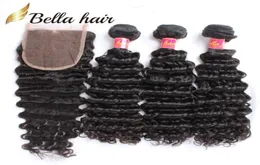 100 необработанных девственных перуанских пучков для волос Добавить кружевные закрытия 3pcs Deep Wave Wavy 4x4 Coverce Part с BabyHair3961649